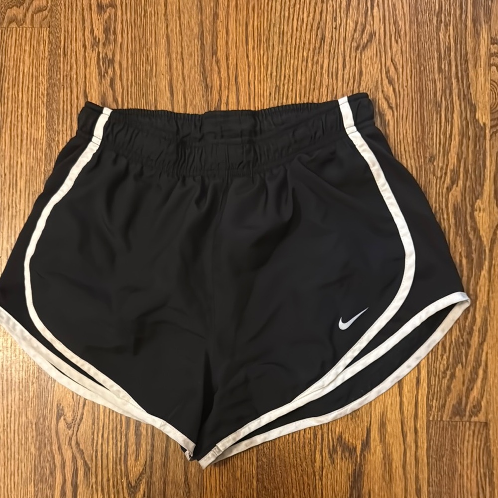 Nike Black and White Athletic Shorts with Swoosh Design